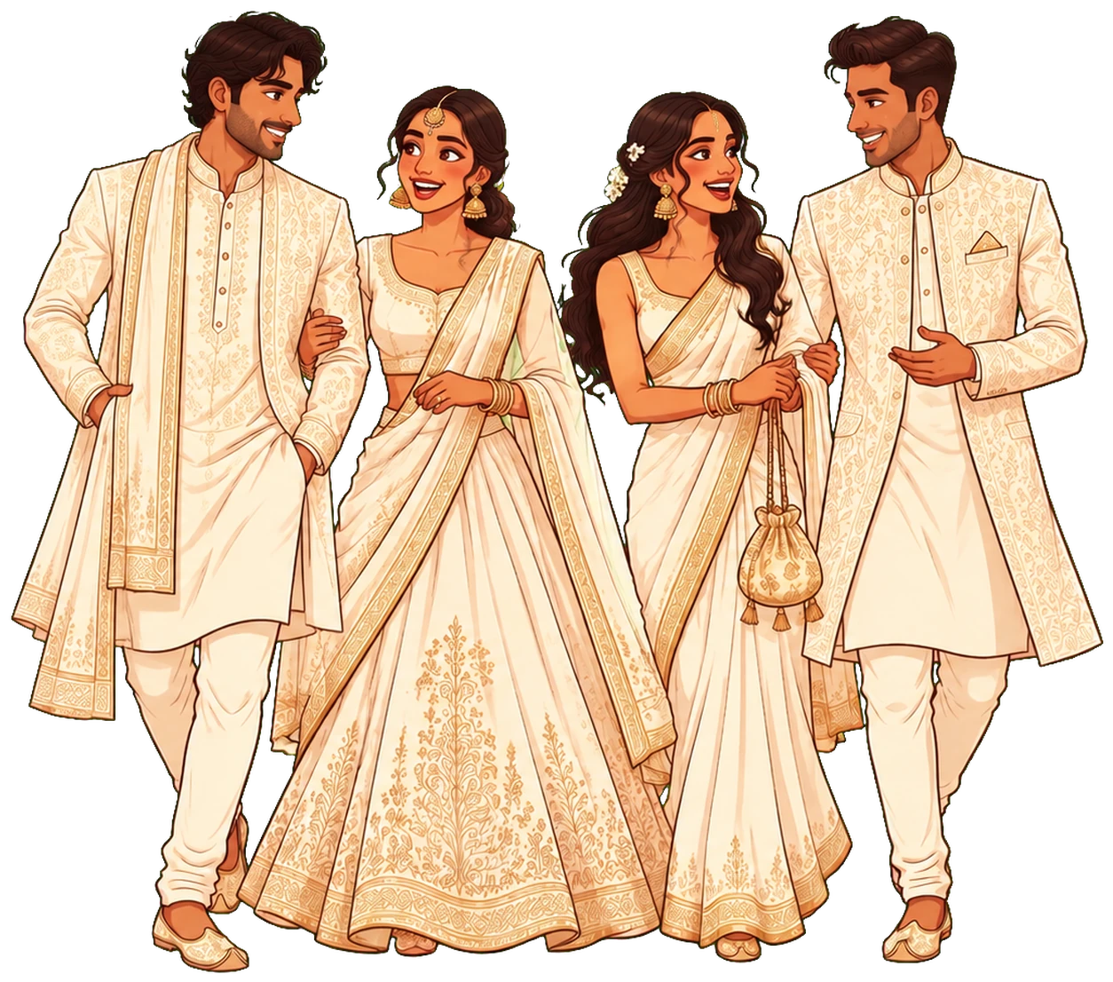 Four guests dressed in Ivory & Gold